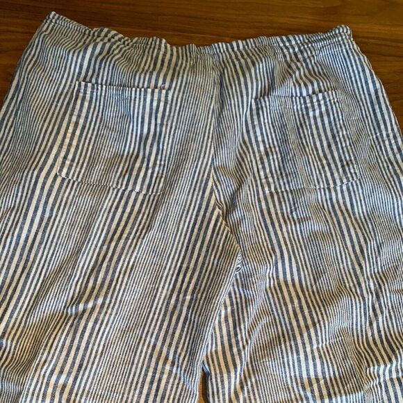 Pant, wide leg, med rise, cotton/linen, EUC, Sz L, navy wht stripe - Picture 3 of 16